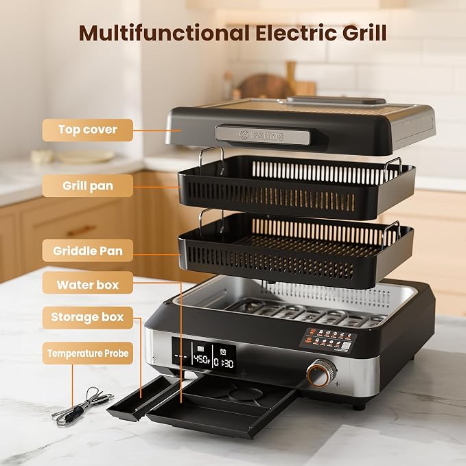 Kismile 2-in-1 Griddle and Indoor Grill, Electric Smokeless Grill - Image 6
