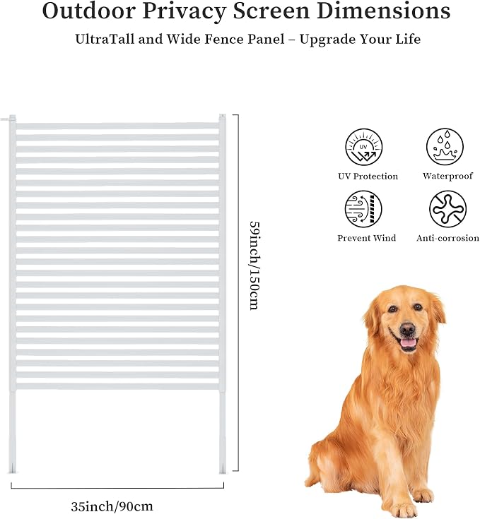 Outdoor Privacy Screen with Stand, Rustproof Metal Fence Panel, 35.43’’x - Image 2