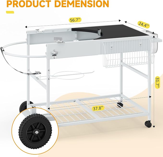 JY QAQA Grill Table for Weber 22" & 18" Original Kettle, Stand Cart for Jumbo - Image 2