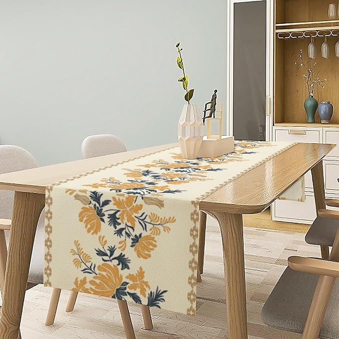 Vintage Yellow Floral Table Runner, Spring Summer Boho Flower Print Table - Image 3