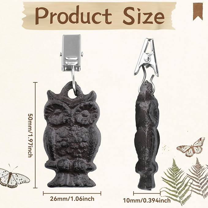 Black Cast Iron Antique Owl Tablecloth Weights Clip on Set of 8, Heavy Duty - Image 4