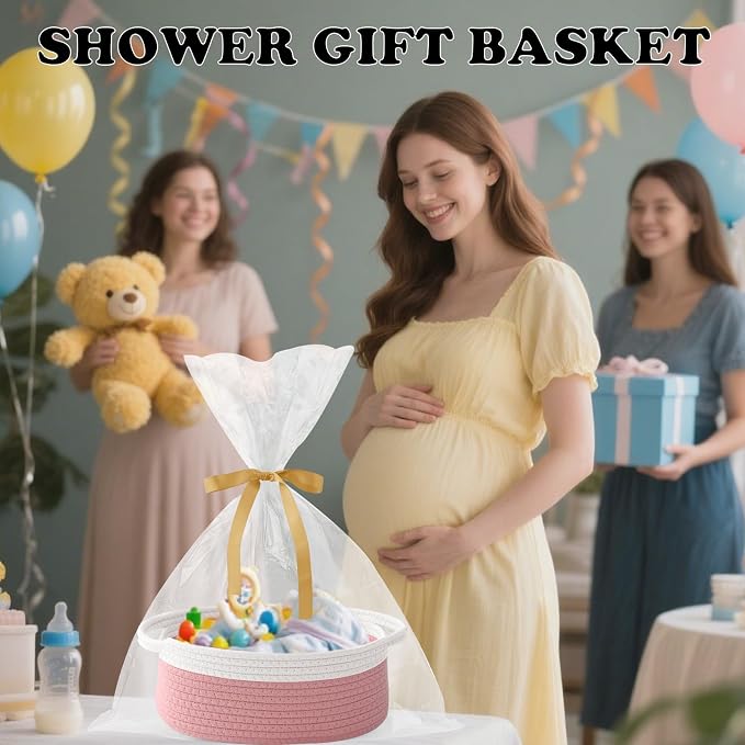 Gift Basket with Gift Bag and Ribbons, Small Rope Woven Shelf Storage, Baskets - Image 4