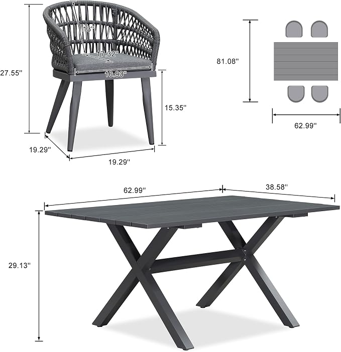PURPLE LEAF 5 Pieces Outdoor Dining Set All-Weather PE Rattan Outdoor Patio - Image 7