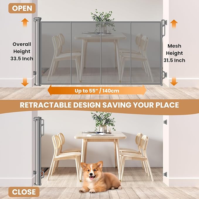 Reinforced Retractable Baby Gate, Mesh Dog Gate, Child Safety Gate - Image 2