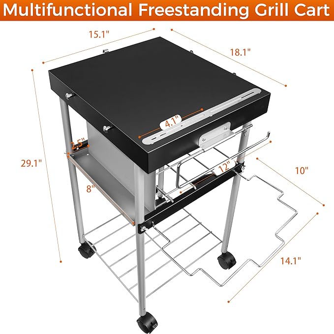 Grill Table Cart for Weber 22 inch Kettle 18in Charcoal Camping Carts for - Image 6