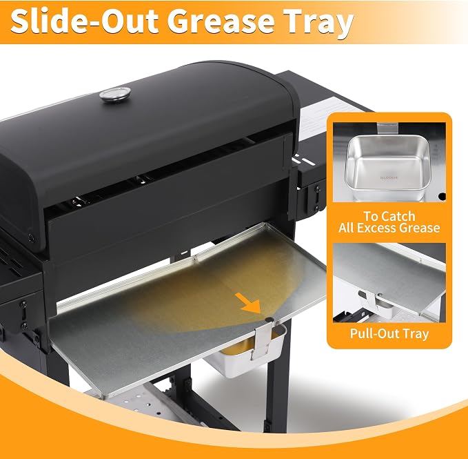 3-Burner 28650 BTU Propane Gas Grill, 252 Sq. In. Cast Iron Grates, Portable - Image 4