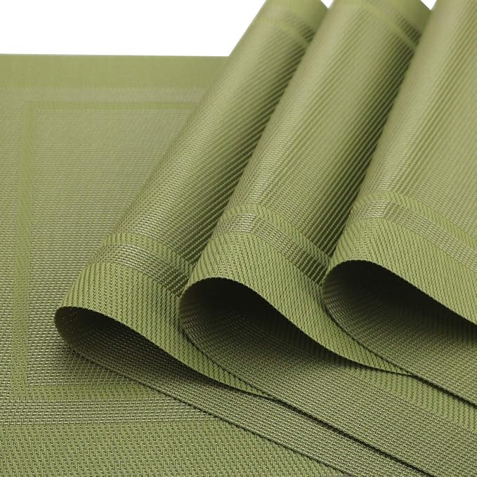 Gugrida Placemats Set of 6 Plaid Checkered Green PVC Placemat - Image 4