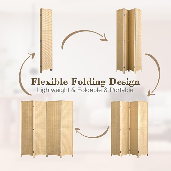 WelFurGeer 4 Panel Bamboo Room Divider, Folding Privacy Screen - Image 4