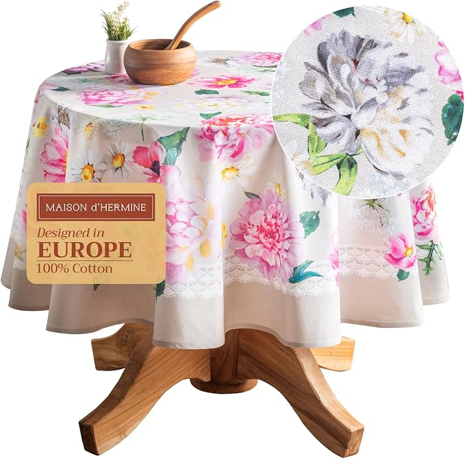 Maison d' Hermine Table Cloth Round Table 100% Cotton 69 Inches Tablecloth by MaisondHermine