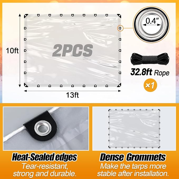 10x13ft Anti-Tear Clear Tarp Waterproof - Image 7