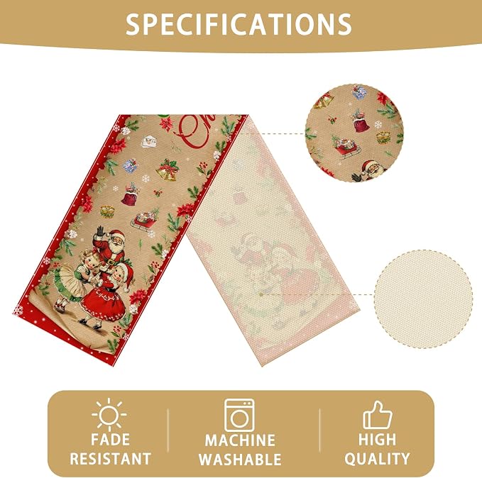 Merry Christmas Burlap Table Runner Seasonal Spring Fall Kitchen Dining Linen - Image 6