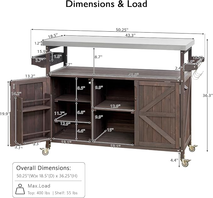 Rolling Cart ，Storage Cabinet, Grill Table ，Artificial Board，with Stainless - Image 3