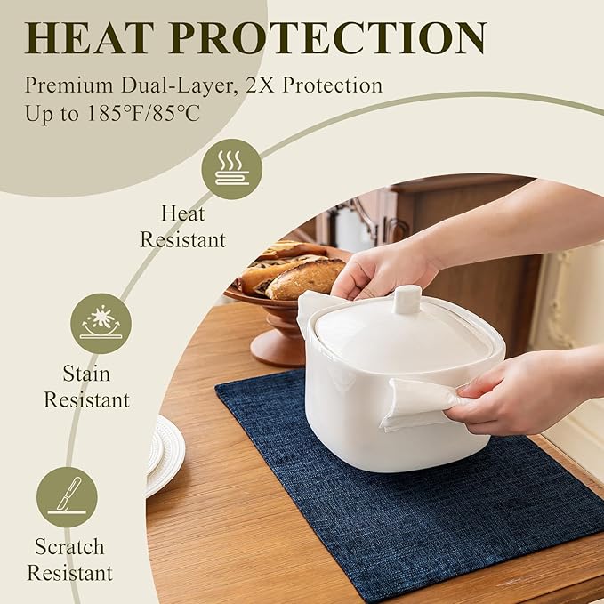 KXN Placemats Set of 8, Dual-Layer Thickened Faux Linen Table Mats, Heat - Image 4