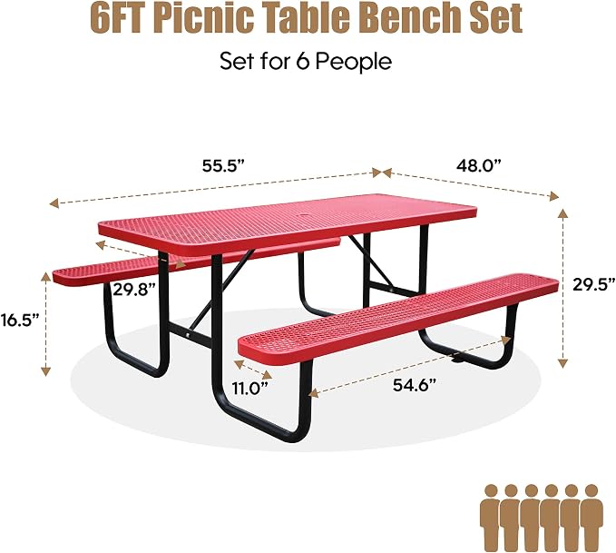 6FT Rectangular Metal Picnic Table - Image 3