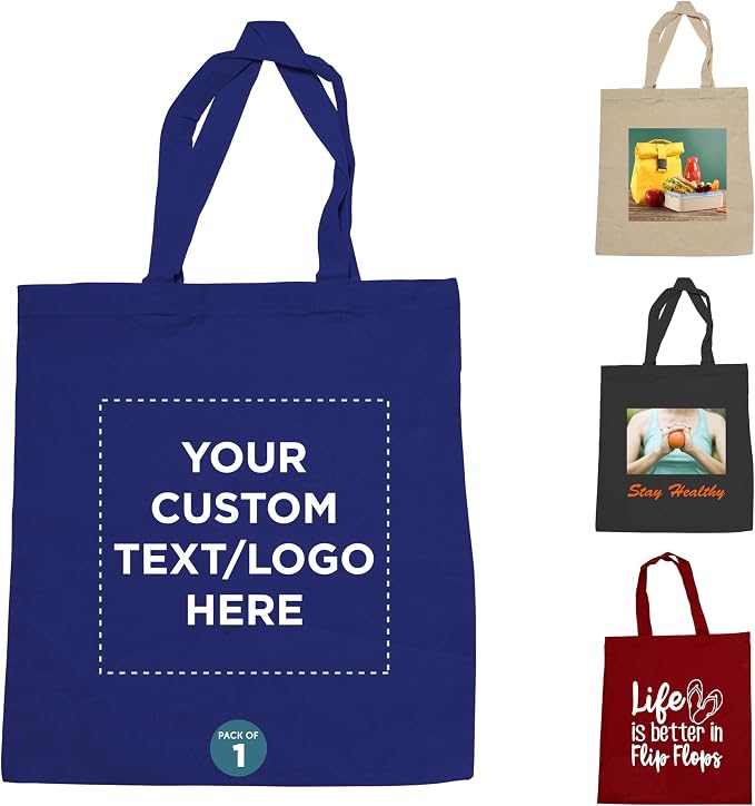 DISCOUNT PROMOS Custom Cotton Canvas Tote Bags Set of 1, Personalized Text by DISCOUNTPROMOS