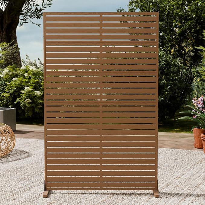 Privacy Fence Screen with Stand 6 Panel 72" H×47" W HDPE Decorative Panels with by Outdoorchairs