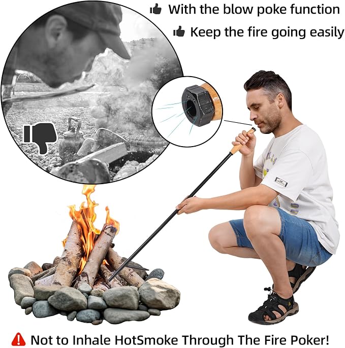 Fire Poker for Fire Pit Outdoor, 38 Inch Extra Long Iron Campfire Poker - Image 2