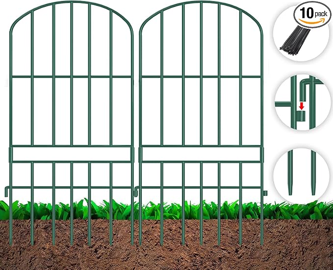 Adavin Animal Barrier Garden Fence, 10 Pack Green 12''L x 25" H no dig Fence by ADAVIN