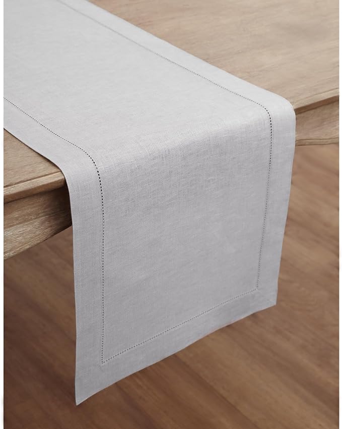 Solino Home Linen Soft Grey Table Runner 132 Inches Long - Image 2