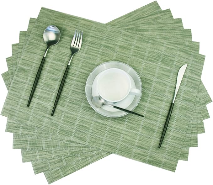 Woven Placemats Set of 6 Vinyl Heat-Resistant Table Mats Washable Kitchen by PandaPalm
