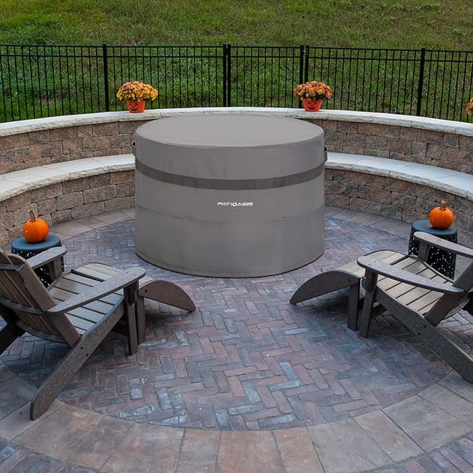 Grey Round Firepit Table Cover 32''Dia Waterproof Outoor Patio Gas Fire Bowl - Image 5