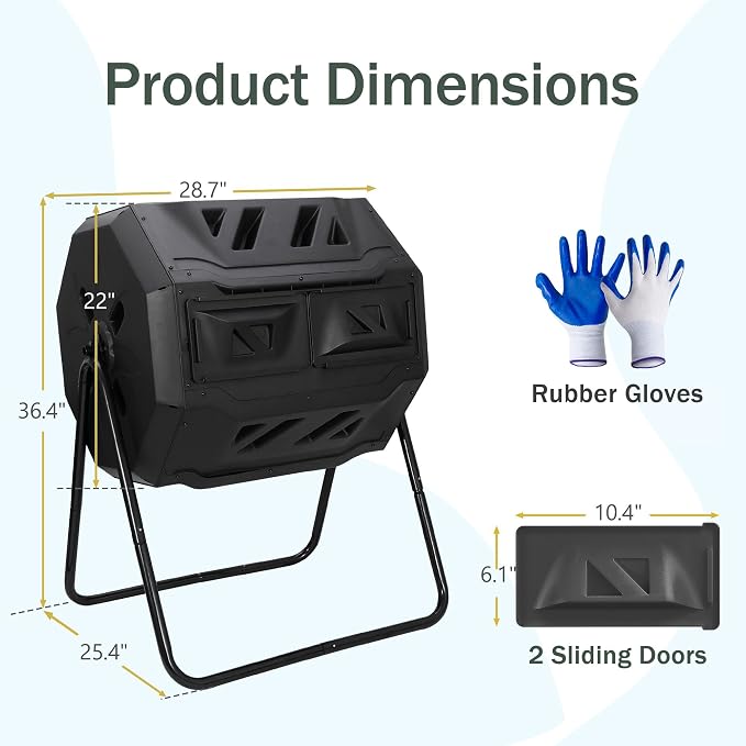 F2C Compost Bin Outdoor 43 Gallon Garden Dual Chamber Composter Bin - Image 6