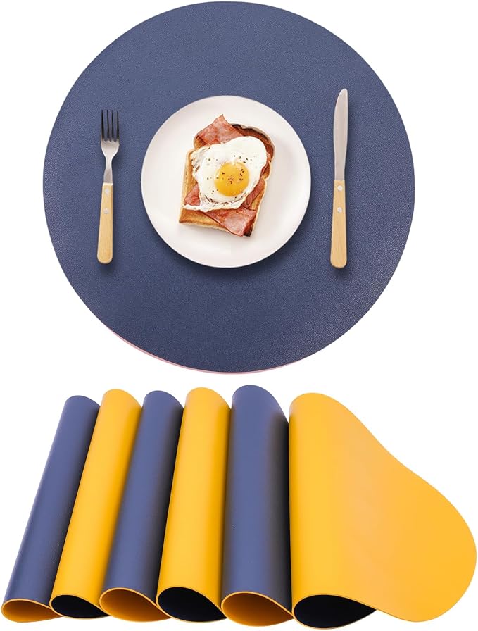 Faux Leather Placemats Set of 6 Reversible, Round PU Placemat by Unknown