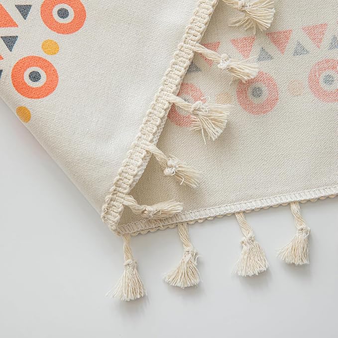Waterproof Tassels Tablecloth, Bohemian Orange Colorful Table Cloth, Rectangle - Image 6