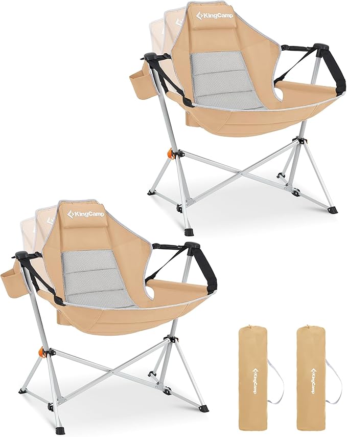 Hammock Swing Chair in Khaki with Mesh Back, 400 lb Capacity