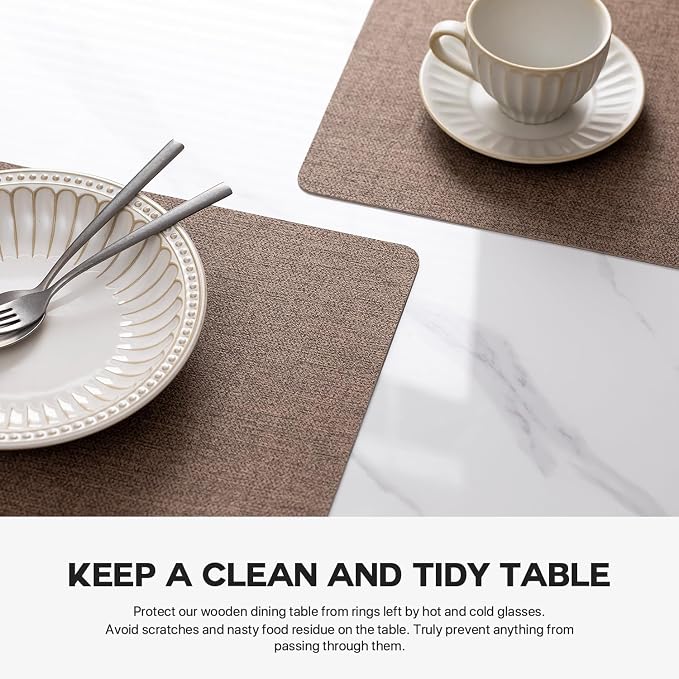 Faux Leather Placemats Set of 8 Vinyl Washable Wipeable Table Mats - Image 5