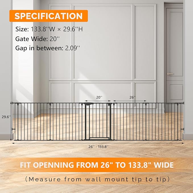 Bonnlo 120 Inches Wide Configurable Baby Gate, Fireplace Safety Fence/Guard - Image 6