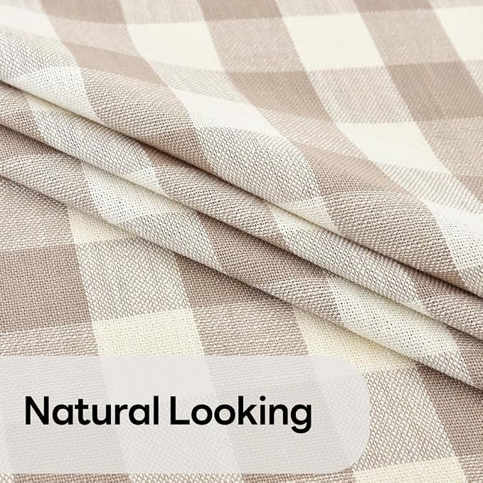 Gingham Table Cloth for Round Tables Beige Checkered Plaid Tablecloth Heavy - Image 4