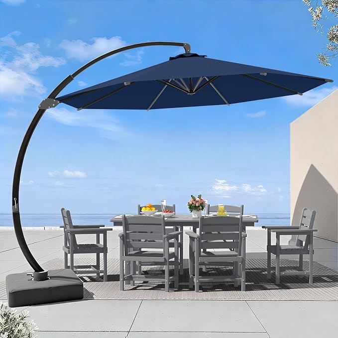 7 Piece Patio Dining Set with 11ft Patio Umbrella, 7 Gray Outdoor HDPE Dining by Unknown
