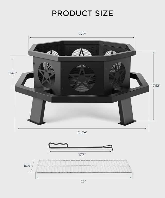 35 inch Fire Pit, Outdoor Fire Pit Wood Burning Fire Pits - Image 7