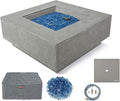 Elementi+ | Victoria Gas Fire Pit Cast Concrete 40" Square Fire Table, Outdoor by AMSFireplaceInc