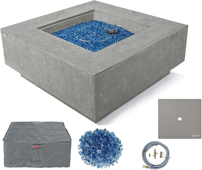 Elementi+ | Victoria Gas Fire Pit Cast Concrete 40" Square Fire Table, Outdoor by AMSFireplaceInc