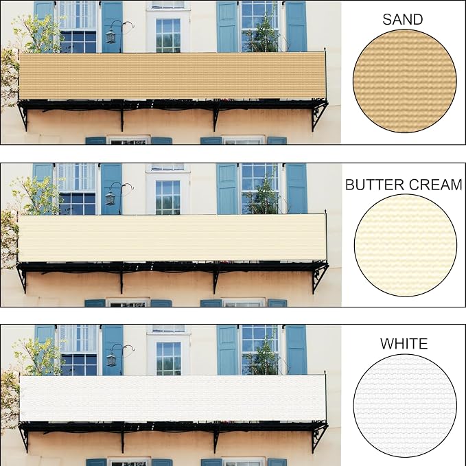 LOVE STORY Custom Size 3'x10' Butter Cream Balcony Privacy Screen, UV Block - Image 3
