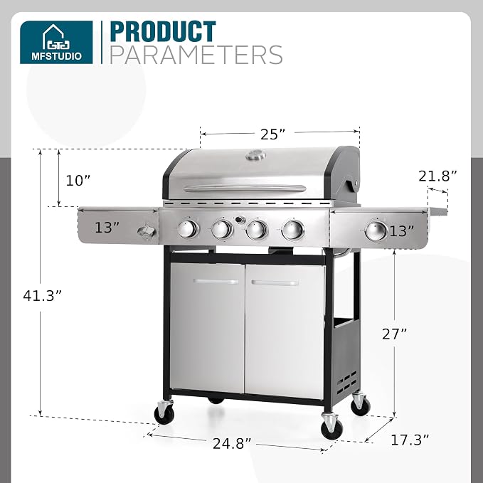 MFSTUDIO 4-Burner Propane Gas Grill, Stainless Steel BBQ Grill - Image 8