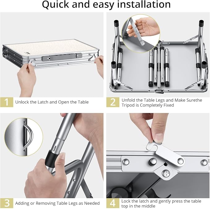 Anbte Folding Camping Table, Aluminum 24" x 16" Adjustable Height Small Folding - Image 9
