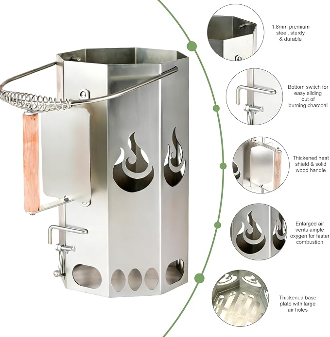 Ember Echo Heavy-Duty XL Charcoal Chimney Starter，Charcoal Starter Chimney - Image 3