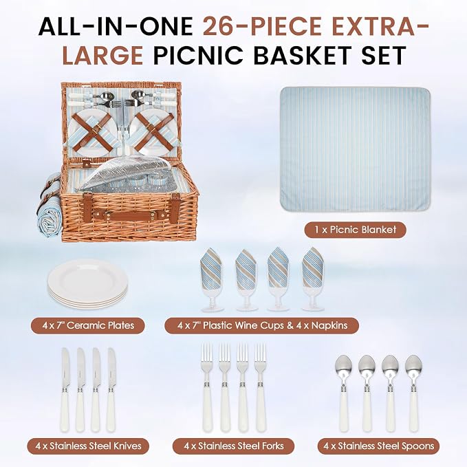 HappyPicnic Wicker Picnic Basket Set - Image 3