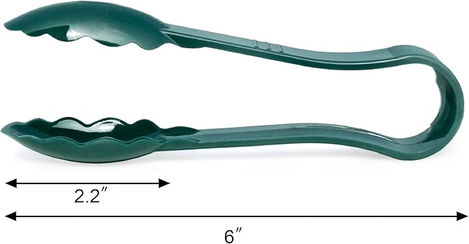 Serving Tongs, Green Polycarbonate Plastic, Set of 12, 6 Inch