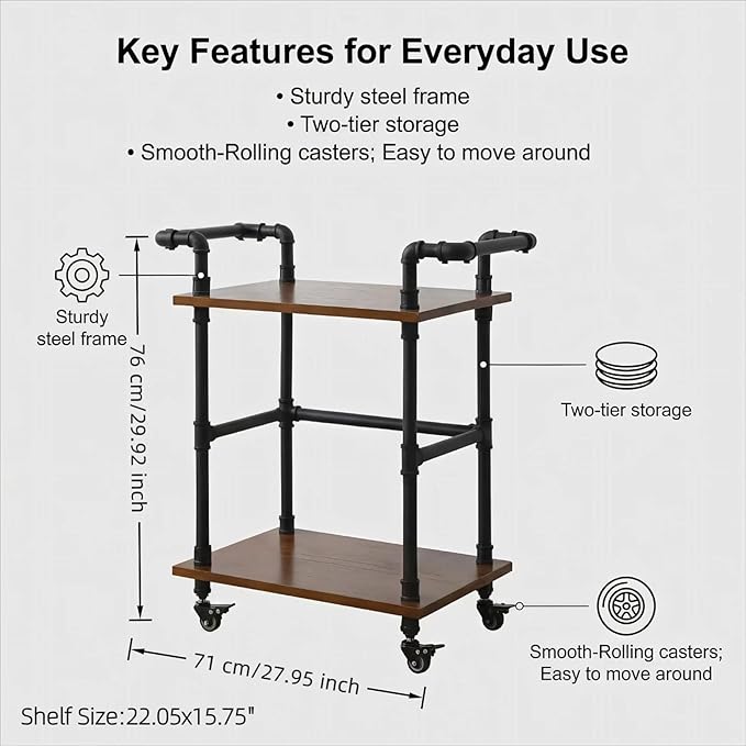 Industrial Pipe Bar Carts/Serving Carts/Kitchen Carts/Wine Rack Carts on Wheels - Image 6