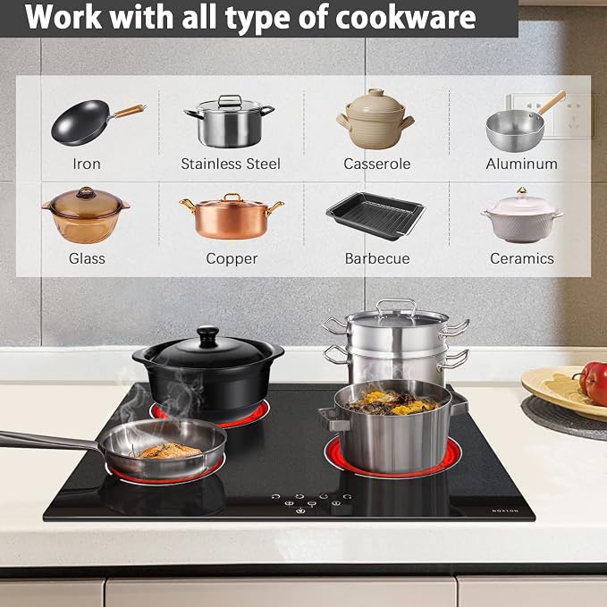 Noxton 24 Inch Electric Cooktop 4 Burners Electric Stove, Built-in Ceramic - Image 3
