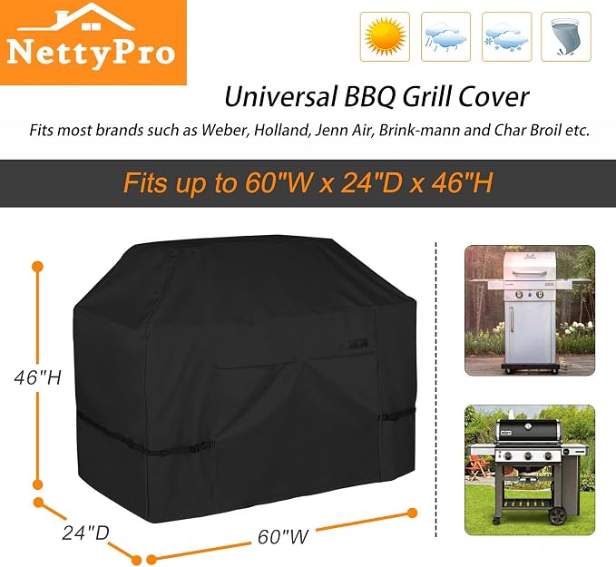 NettyPro Grill Cover for Outdoor Grill 60 inch Waterproof Heavy Duty Gas BBQ - Image 6