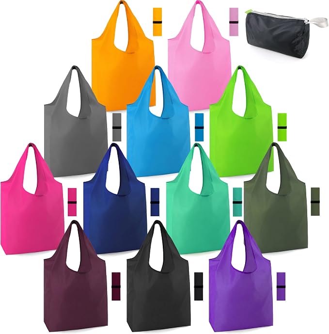 BeeGreen 12 Pack Bulk Reusable Grocery Bags Multicolor Durable Machine Washable by BeeGreen
