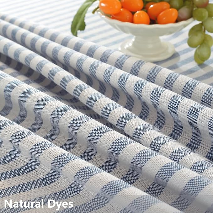 TruDelve 70 Inch Round Tablecloth Blue and White Striped Cloth Tablecloths - Image 3