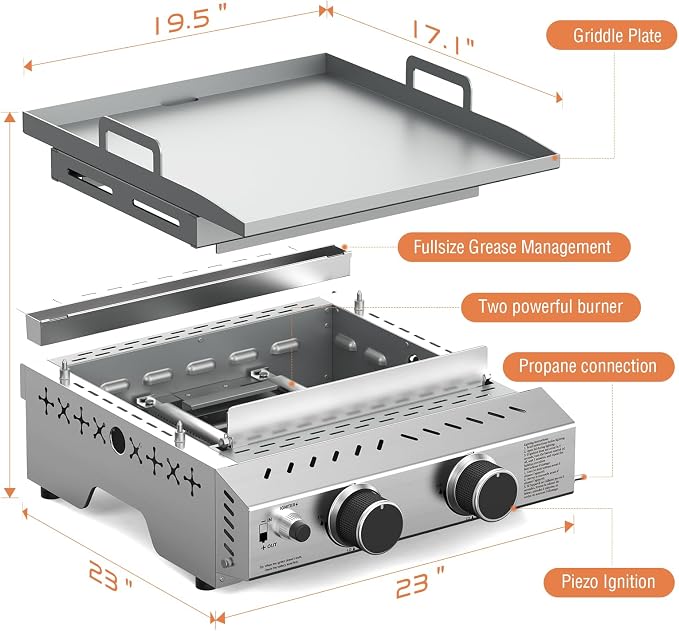 Portable 2 Burner Flat Top Grill, 333 Sq. In. Cooking Area, 16000 BTU Outdoor - Image 7