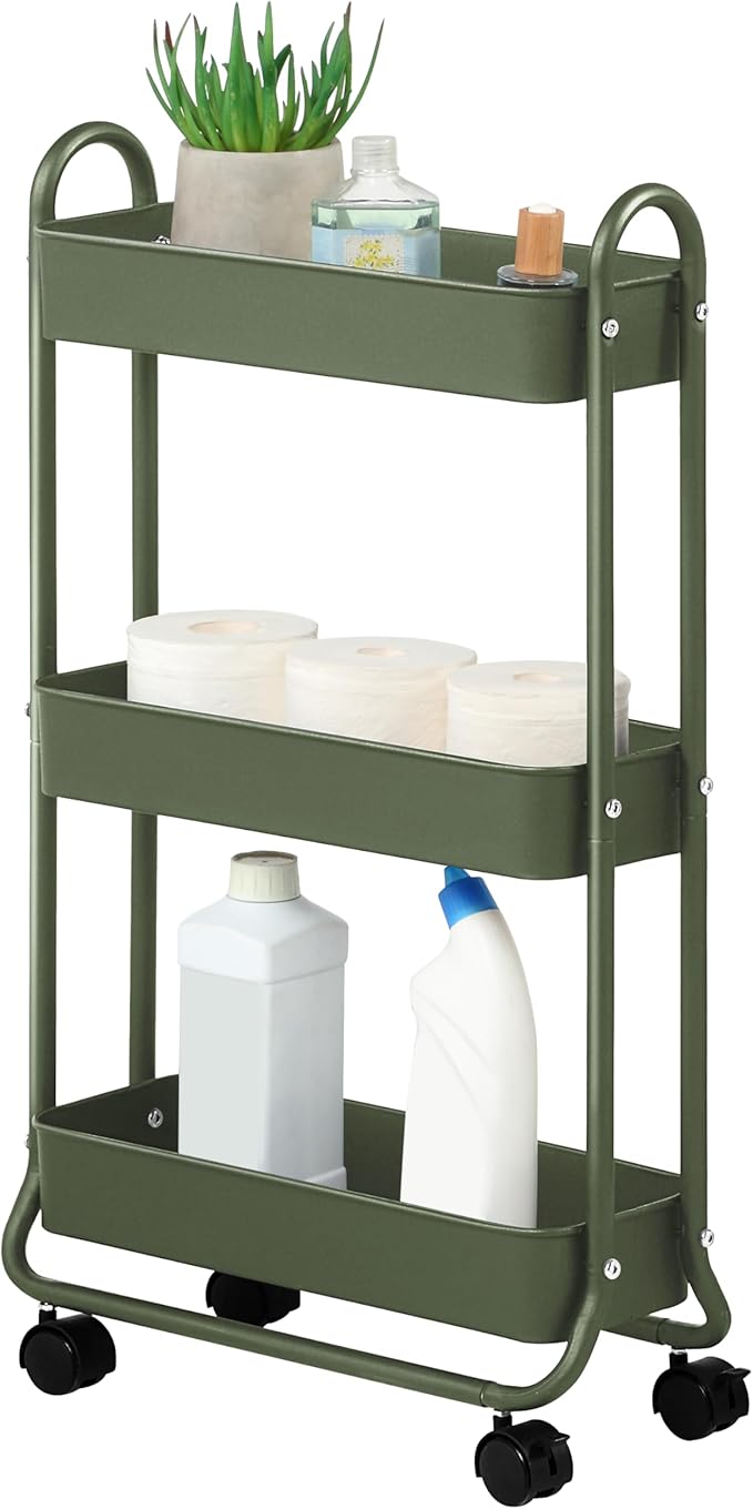 SunnyPoint Slim Rolling Storage Cart, 3 Tier Bathroom Storage Organizer Bathroom by SunnyPoint
