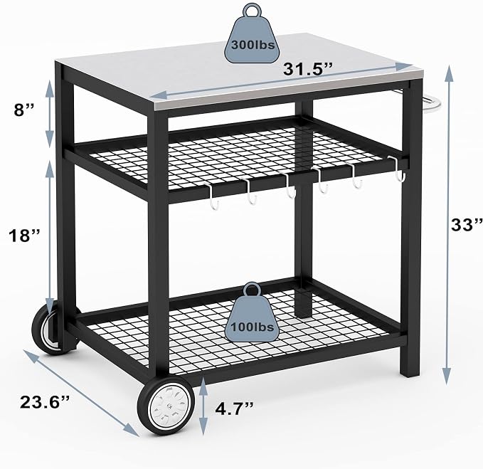 Stainless Steel Grill Cart Pizza Oven Stand Trolley Table - Image 5